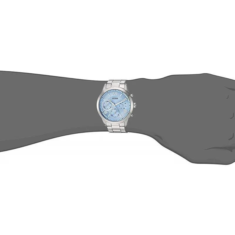 Guess Blue Dial Solid Silver-Tone Ladies Watch- U1070L4